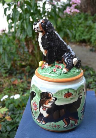 Bernese Mountain Dog.  Handsculpted Ceramic Cookie Jar Ooak.  Look