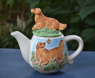 Golden Retriever.  Handsculpted Ceramic Teapot Ooak.  Look