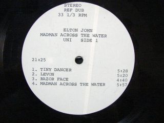 Elton John Master Disk - Test Pressing 33rpm Madman Across The Water Rare