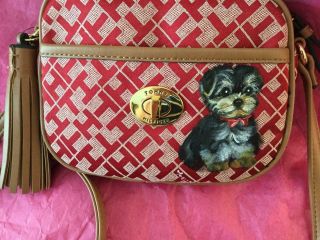 Yorkie Puppy Hand Painted Tommy Hilfiger Purse Handbag