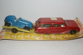 Tootsietoy 1962 Ford Station Wagon Pulling Race Car On Trailer,  Boxed