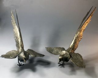 Vintage Detailed Bronze Metal Pheasant Bird Figurines / Statues 17  Italy Rare
