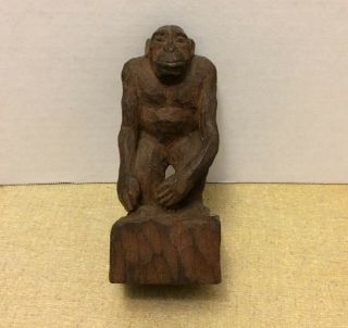 Antique Primitive Folk Art Hand Carved Wooden Gorilla Monkey Ape Chimpanzee