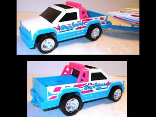 Vintage 1989 Nylint Bay Jammer Pick - Up Truck Trailer Speed Boat Blue/White/Pink 2