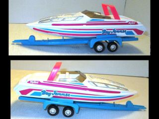 Vintage 1989 Nylint Bay Jammer Pick - Up Truck Trailer Speed Boat Blue/White/Pink 7