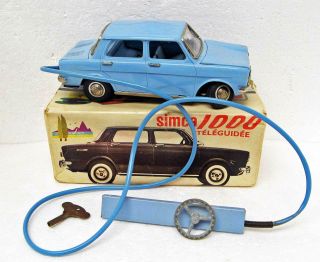 Remote Controlled Wind - Up Plastic 7 1/2 " Simca 1000 Blue Joustra France Nmb