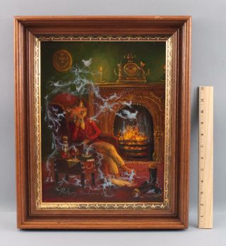 Authentic Anthony Barham Oil Painting Sleeping Fox,  Tobacco Pipe & Smoke Animals