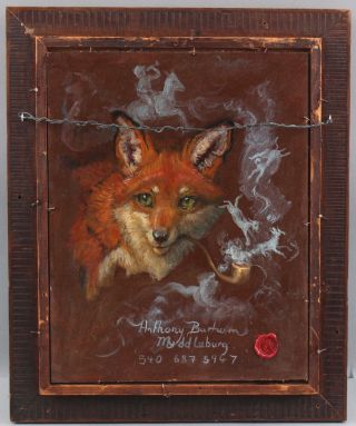 Authentic ANTHONY BARHAM Oil Painting Sleeping FOX,  Tobacco Pipe & Smoke Animals 6