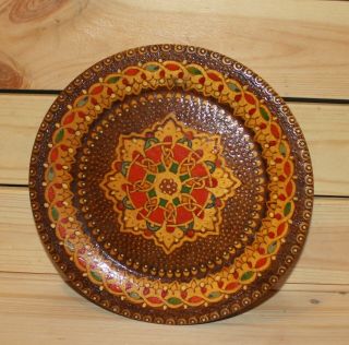 Vintage Floral Hand Made Pyrography Wood Wall Hanging Plate