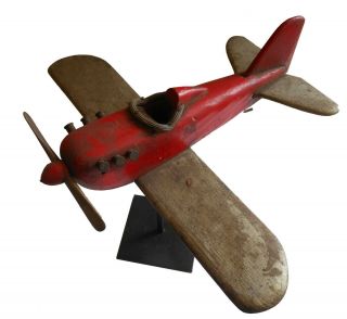 Aafa Early 1900s Folk Art Country Primitive Airplane Toy Painted
