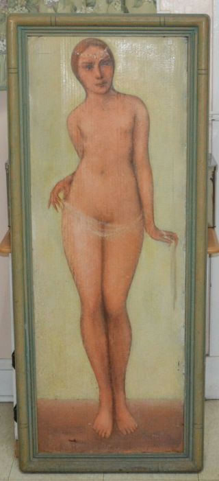 Vintage Very Large 1950;s Oil Painting On Board Nude Woman Folk Art Outsider Art