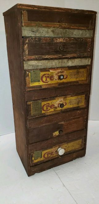 Tramp Art Folk Art 20 " Chest Of 6 Drawers Made From Wood Cigar Boxes,  Phil.  Pa.