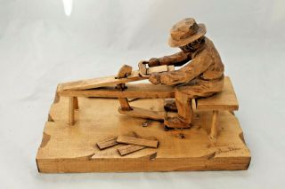 Vintage Gautier Quebec Folk Art Carving Diorama Shingle Maker Draw Knife