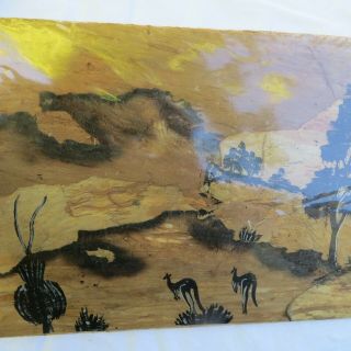 Aboriginal Australian Folk Art Narkle Paper Bark Kangaroo Tree Painting Picture