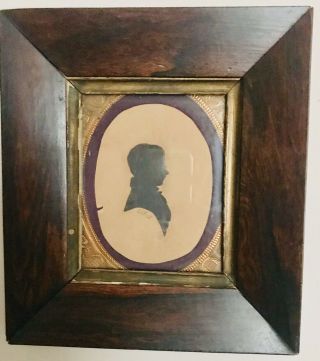 Antique 19th Century Framed Cutout Silhouette Of Young Boy Brass Sheet Frames
