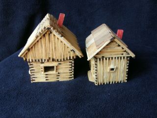 2 Matchstick Houses Handcrafted Tramp/Prisoner/Folk Art 2