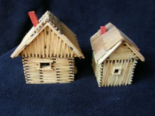 2 Matchstick Houses Handcrafted Tramp/Prisoner/Folk Art 4