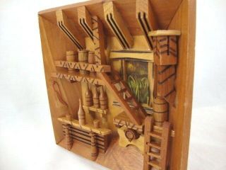 Wooden Folk Wall Art Diorama 3 D PICTURE BOX Hand Crafted 7x7x1 Mexico Vintage 5