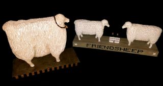 David Harden Sheep Primitive Decorations " Friendsheep " & Rare 8 1/2 " Sheep