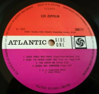 Led Zeppelin LP 1 Same UK Atlantic 1st press Superhype Uncorrected & PLAYS 7