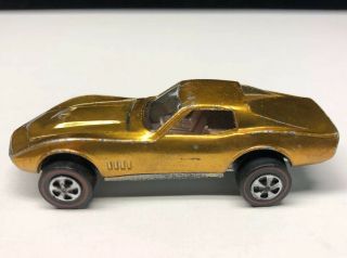 Hot Wheels Redline 1968 Custom Corvette Metallic Yellow Gold With Brown Interior
