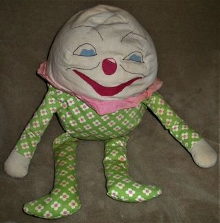 Vintage C.  1960s–1970s Humpty Dumpty Stuffed Toy Doll Hippie Flower Fabric Vafo