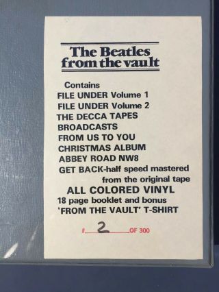 The Beatles ‘From The Vault ' 8 LP Vigotone Vinyl Box Set 2 of 300,  Tshirt Rare 3