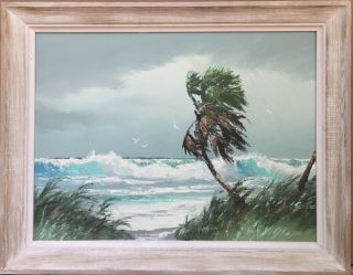 Highwaymen Painting,  Harold Newton " Palm On The Beach " 18 " X 24 " On Masonite