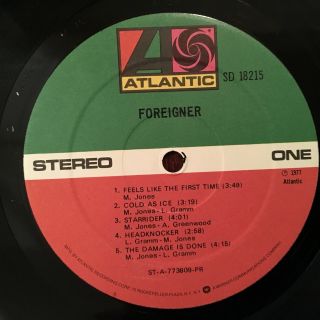 Foreigner S/T Self Titled LP VG,  Shrink Promo Timing Strip SD 18215 Ice 5