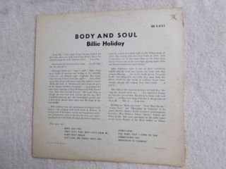 BILLIE HOLIDAY BODY AND SOUL 1957 MONO LP VERVE MGV - 8197 2nd PRESS ca.  1962 VG 2