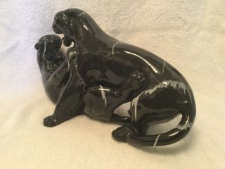 Rare Vintage Fighting Black Panther Ceramic Figurine Sculpture Mid Century