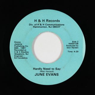 Modern Soul/funk Disco 45 - June Evans - Hardly Need To Say - H & H - Vg,  Mp3