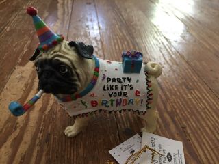 Pugnacious Party Pug Happy Birthday Dog Figurine Westland 16139