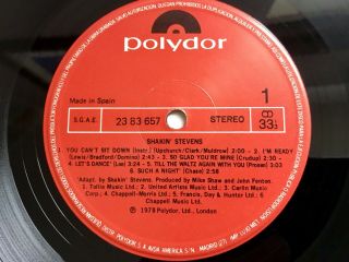 Shakin’ Stevens Album LP Self - Titled 1978 Promo - Stamped SPANISH ISSUE VG/VG 6