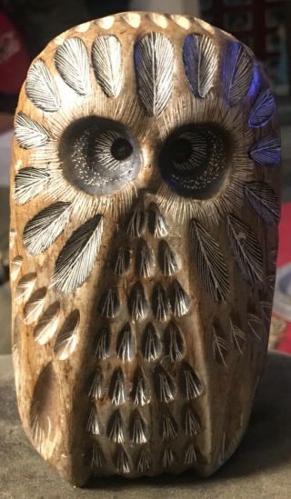 Glenn Heath Carved Stone Owl Sculpture Signed & Dated 1989 5.  25 " Beauty L