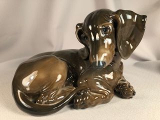 Rosenthal Germany Large Porcelain Reclining Dachshund Dog,  1940 Hallmark