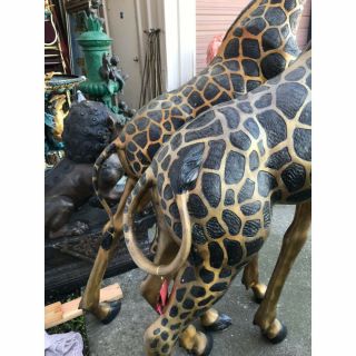 Large Multi - Patinated Bronze Giraffe Statues 4