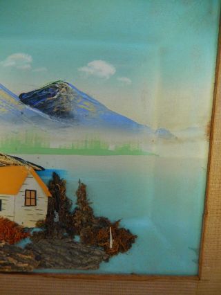 Vtg 3D Diorama Picture Moss Art Mountain Sea House Scenery Japan 12 1/4 