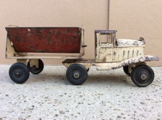 1930’s Girard Marx Pressed Steel Sand Gravel Truck w Side Dump Truck & Trailer 2