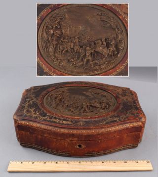 Antique Cast Bronze Medieval Falconry Falcon Hunting Plaque & Jewelry Box,  Nr