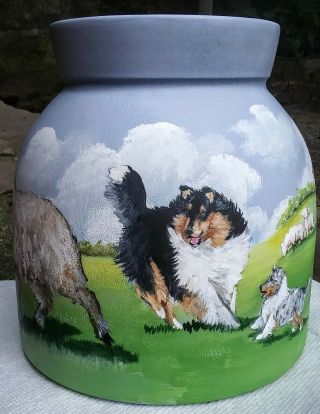 Collie Sheep Herding Acrylic Lg Cookie Jar,  Ooak