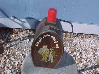 Old Vintage Hand Painted German Wine Liquor Wooden Wood Keg Bottle,  Iron Frame