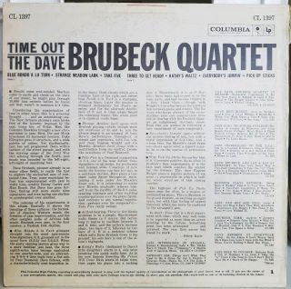 The Dave Brubeck Quartet - Time Out Columbia LP CS 8192 VG,  JAZZ 2 EYE STEREO 4