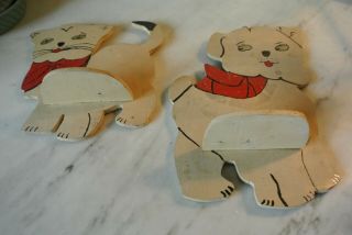 2 Primitive Folk Art Cat & Dog Arts & Crafts Wood Wall Shelf Vintage Handmade 2