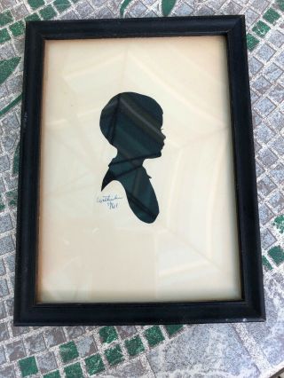 1961 Signed Hand Cut Silhouette Vintage Framed Picture Wall Deco Hanging Antique