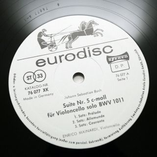 ENRICO MAINARDI J.  S.  Bach cello solo suites eurodisc STEREO 76069 XK 4 LP Box 6