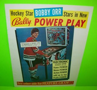 Bobby Orr Power Play Pinball Flyer 1978 Arcade Game Promo Artwork Bally