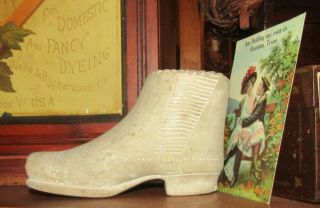 Antique American Folk Art Carved Stone Ladies Boot Match Holder 1800 