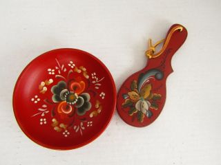 Norwegian Telemark Rosemaling Hand Painted 4 1/2 " Bowl And Signed Spoon