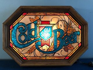 (vtg) 1981 Old Style Beer Stain Glass Looking Cold Beer Light Up Sign Game Room